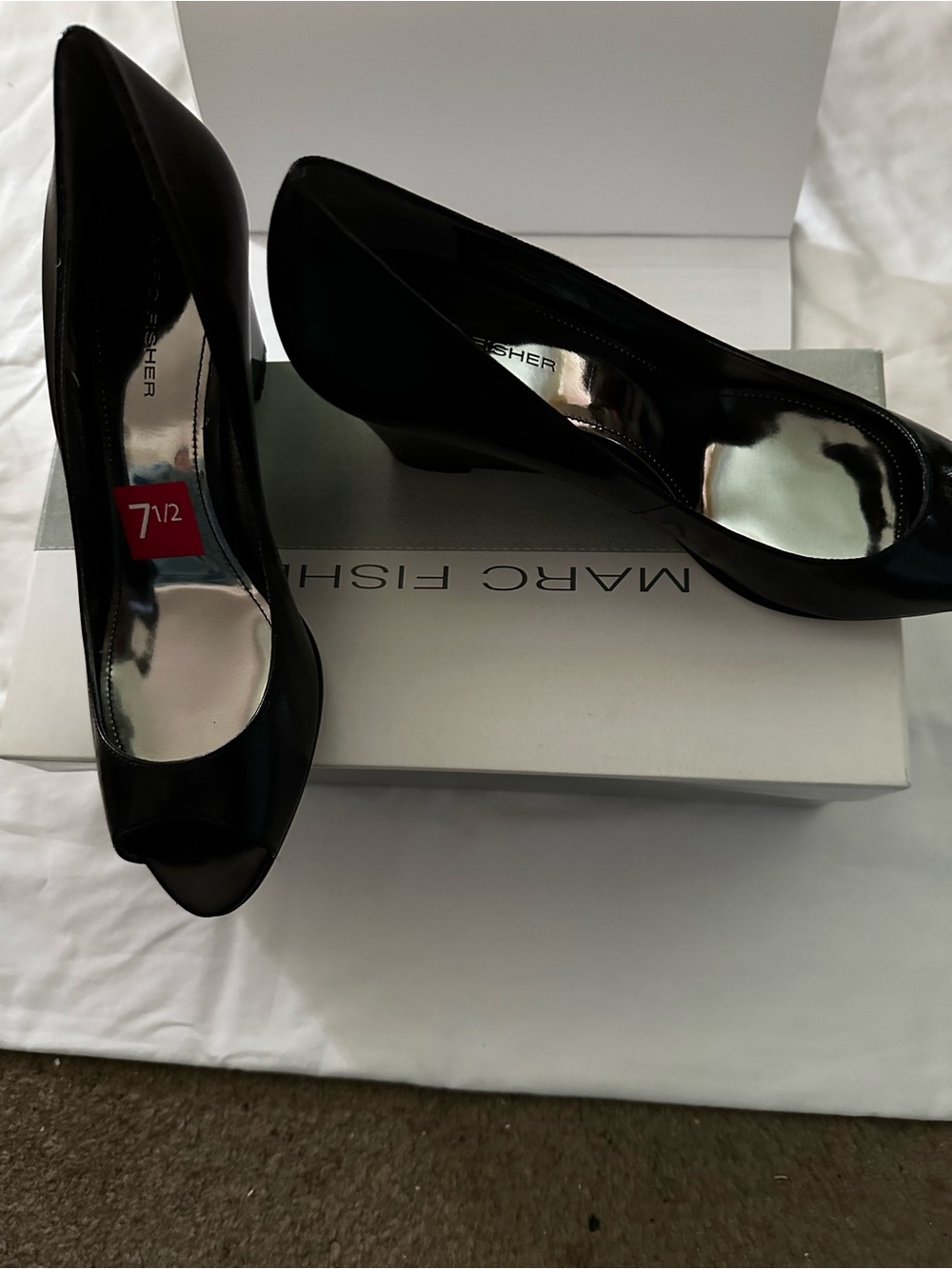 Marc Fisher Black Peep-Toe Wedge Mid Heel Pumps NIB Size 7 1/2 M